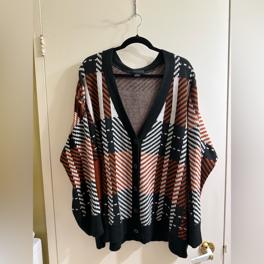 Sanctuary Black and Orange Plaid Cardigan